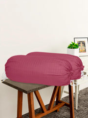 Kuber Industries Bolster Covers | Soft Cotton Bolster Cover Set | Diwan Round Bolster Pillow Covers | Striped Pattern Masand Cover | 16x32 Inch | Pack of 4 | Pink