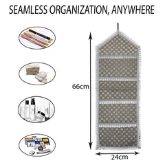 Heart Home Paper Holder | Foldable Hanging Organizer | PVC Shining Check Design Document Holder | Wall Hanging Organizer with 3 Pocket | Pack of 2 | Silver