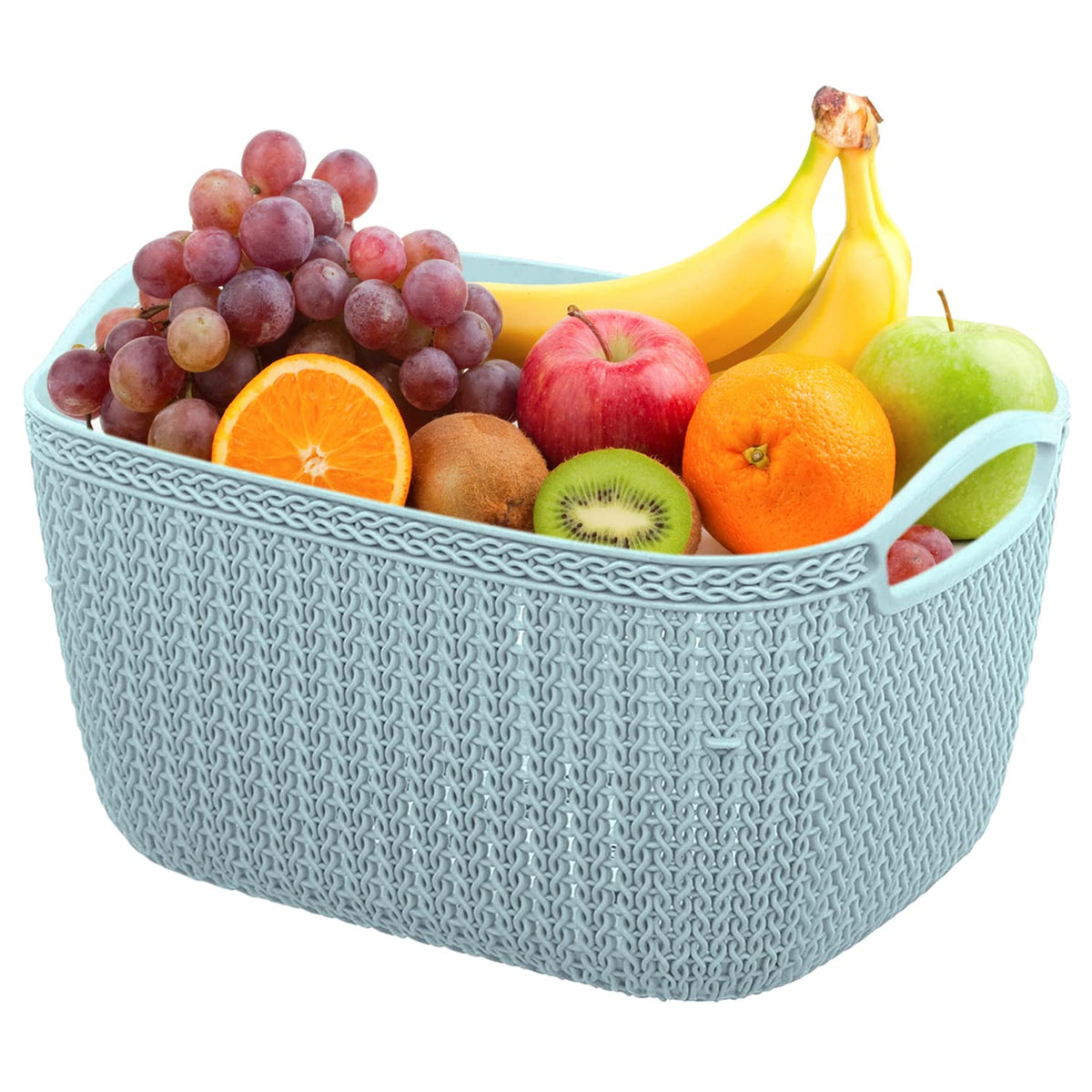 Heart Home Q-6 Designer Plastic Storage Basket For Store Fruits, Vegetables, Magazines, Cosmetics, Stationary (Blue)-50HH01666