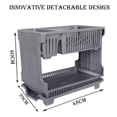 Heart Home Dish Drainer | Plastic Cutlery Holder | Drying Basket with Tray | Dish Drying Rack for Kitchen Utensils | Bartan Stand for Kitchen | Drying Tray | Gray
