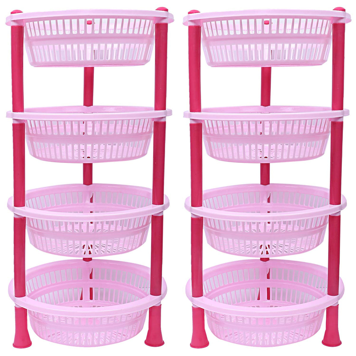 Kuber Industries Plastic 2 Pieces 4 Layer Multi-Purpose Kitchen Storage Basket Rack (Pink)-CTKTC25204