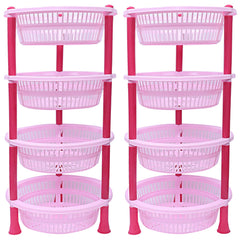 Kuber Industries Plastic 2 Pieces 4 Layer Multi-Purpose Kitchen Storage Basket Rack (Pink)-CTKTC25204