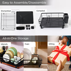 Kuber Industries Iron Kitchen Rack with Utensil Basket Drainer | Dish Drainer Basket for Kitchen | Multipurpose Kitchen Stand | Large Capacity Stand for Kitchen | Space Saving Kitchen Items | Black