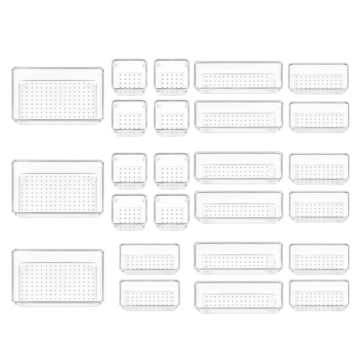 Heart Home Storage Organizer Set | Kitchen Organizer | Makeup Organizer Tray Set | Desk Drawer Divider Tray | Multi-Purpose Organizer Set | Stationery Organizer | 25 Piece Set | Transparent