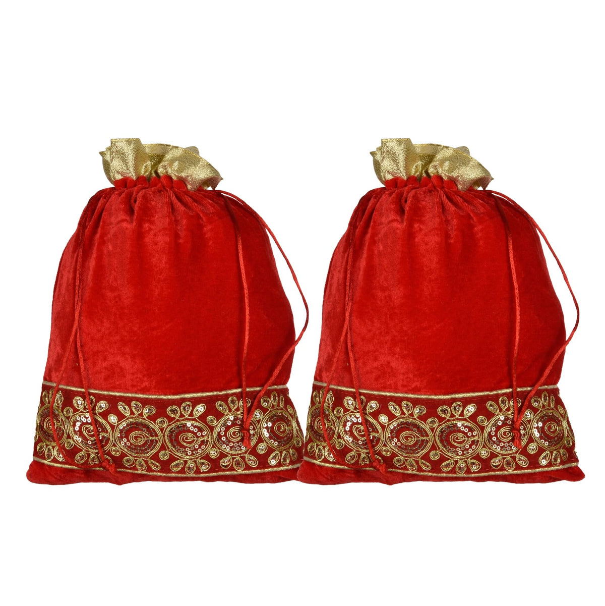 Heart Home Potli|Velvet Wedding Potli|Drawstring Closure Potli|Wallet Potli|Christmas Gift Potli|Baby Shower Potli|Traditional Shagun Potli|Gota Potli|9x12 Inch|Pack of 2|Red