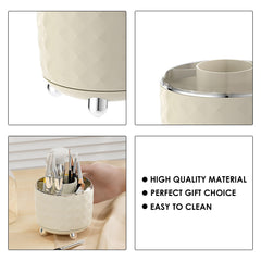 Kuber Industries Pack of 2 Multipurpose Storage Holder | Decorative Crystal Finish Stylish Look | Makeup Brush Holder | Desk Storage Container | YM.6698CS | Cream Silver