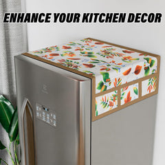Kuber Industries Fridge Top Cover | Fridge Top Cover with Pockets | Refrigerator Top Cover for Kitchen | Fridge Top Cover with 6 Utility Pockets | Leaf Kniting Fridge Cover | Cream