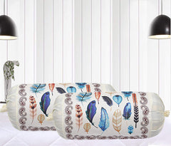 Heart Home Bolster Cover|Polyester Bolster Cover Set|Diwan Round Bolster Pillow Covers|Luxurious Feather Print Roll Masand Cover|Pack of 2 (Cream)