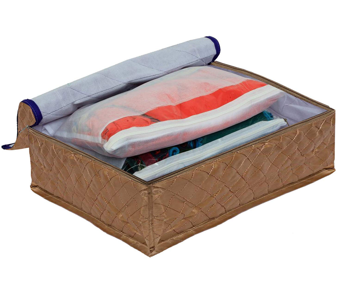 Heart Home Satin 6 Flip Sarees Bag, Saree Cover, 1 Bag for Keeping 6 Sarees, Wedding Collection Gift (Gold) - HEART2639