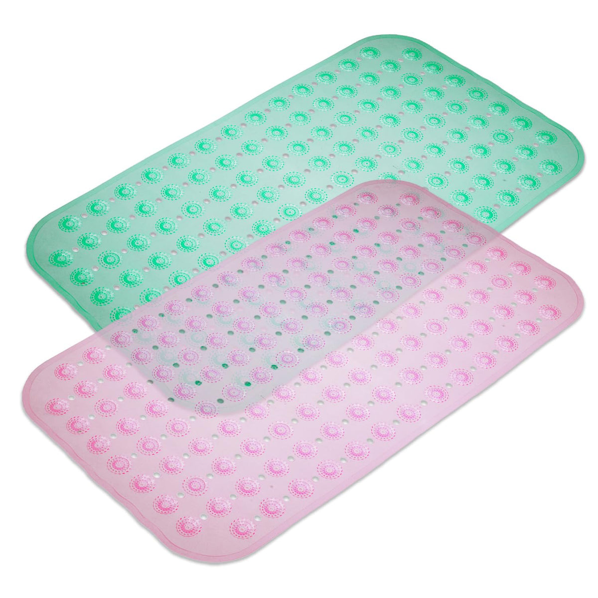 Heart Home Bath Mat | PVC Bathroom Mat | Shower Bath Mat | Transparent Round Floor Tub Mat | Foot Massager Mat | Anti-Skid Shower Mat with Drain Holes | Pack of 2 | Multi