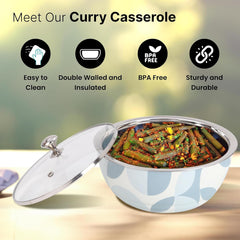 Kuber Industries Pack of 6 Stainless Steel Insulated Hotpot Roti Box with Transparent Glass Lid - 1.5L Chapati Casserole for Serving -Light Blue