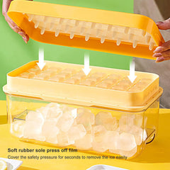 Urbane Home 2 Layer Ice Cube Tray with Lid | Ice Cube Storage Box with Ice Scoop | 56 Ice Cube Molds for Freezing | One-Press Demolding | BPA Free | Orange