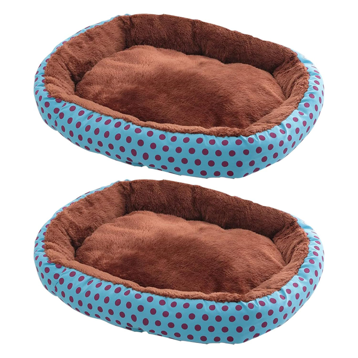 Kuber Industries Dog & Cat Bed|Soft Plush Top Pet Bed|Oxford Cloth Polyester Filling|Medium Washable Dog Bed|Circular Cat Bed with Rise-Edge Pillow|QY039BC-L|Blue & Coffee(Pack of 2)