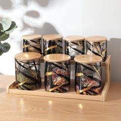 Homestic Borosilicate Glass Containers with Bamboo Lid and Stand|Kitchen Organizer Items and Storage|Multipurpose Airtight Containers|7 Pieces Kitchen Containers Set (4 X 350ml, 3 X 850ml)