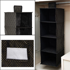 Heart Home Shoe Rack|4 Shelf Foldable Storage Rack|Clothes Hanging Organizer|Shoe Storage Organizer|Closet Organizer with Velcro|Shoe Rack Golden-Dot|Black