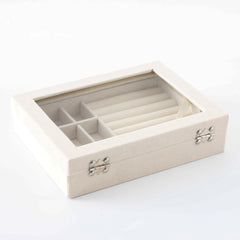 Kuber Industries Pack of 4 Velvet Jewelry Box Organizer | Jewelry Storage Box | Jewelry Organizer | Showcase Holder Dresser Organizer for Earring Necklace Bracelet Ring |YXX-019 | White