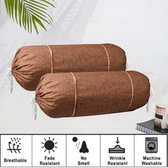 Heart Home Bolster Covers | Cotton Bolster Cover Set | Diwan Bolster Cover Set | Bolster Pillow Cover | Khakhi Printed Masand Cover | 16x32 Inch | Pack of 6 | Brown