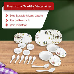 Heart Home 40 Pieces Round Melamine Microwave & Dishwasher Safe Dinnerware Kitchen Crockery Set | Glossy Dinner Sets & Kitchen Set for Home | Deluxe Blueberry Floral - White