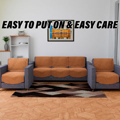 Heart Home Sofa Cover Set | Sofa Slip Cover Set | Modern Quilted Sofa Cover | Velvet 5 Seater Couch Cover | Sofa Slipcover Set | Sofa Cover for Living Room | Brown