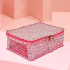 Heart Home Under Garment Kit | PVC Coated Check Design Innerwear Bag | Two Partition UG Kit for Man & Woman | Travel Toiletry Kit with Transparent View | Pack of 2 | Pink