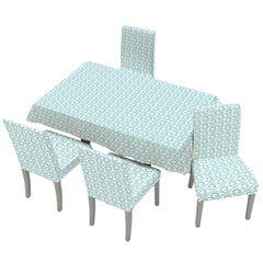 Kuber Industries Set of 5 Waterproof & Oil Repellent Dining Table Chair Cover 4 Seater Full Set | Washable & Dustproof Table & Seat Cover Protector Slipcover | Swirl Pattern Light Blue