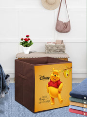 Kuber Industries Disney Winnie-The-Pooh Printed Non-Woven Foldable Storage Bin/Cube/Organizer For Toys, Clothes And Books With Handles- Pack of 6 (Brown) -HS43KUBMART26288