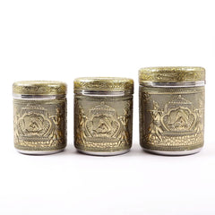 Heart Home Pack of 3 Ambrose Crafted Stainless Steel Containers for Kitchen with Lid | Multipurpose Steel Dabba/Storage Canister for Kitchen Organizer | 1600ml, 1200ml, 800ml | Gold