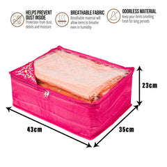 Heart Home Saree Cover | Zip Closure Saree Cover | Clothes Storage Bag | Wardrobe Organiser for Suit | Transparent Top Saree Cover | Side Embroidery-Design | 9 inch | Pack of 2 | Pink