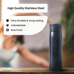 Kuber Industries LeakProof Insulated Stainless Steel Water Tumbler Bottle for Men's | Water Bottle for Office & Kids | Ideal for Gym, Home, Hiking & Travel | CO230201A-Black