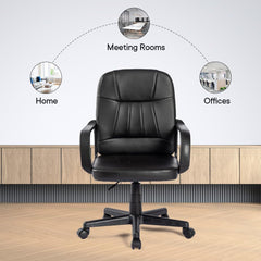 Heart Home Ergonomic Leather Office Chairs for Work from Home | Comes with Manual Height Adjustable, Armrest, Headrest & Lumbar Support | Comfy Study Chair for Students with Wheels | Black