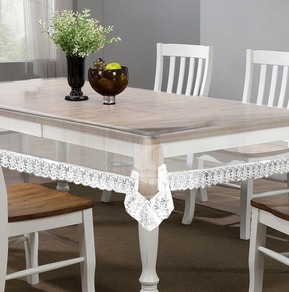 Kuber Industries Transparent 4 Seater Dining Table Cover, Protector with White Lace Border, 45"x70" (White),Polyvinyl Chloride (PVC),Rectangular,Pack of 1