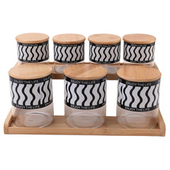 Kuber Industries Borosilicate Glass Containers with Bamboo Lid and Stand|Kitchen Organizer Items and Storage|Multipurpose Airtight Containers|7 Pieces Kitchen Containers Set (4 X 350ml, 3 X 850ml)