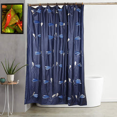 Kuber Industries Leaf Design 7 Feet Shower Curtain with 8 Hooks (Blue)-CTKTC14441