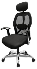 Kuber Industries Ergonomic Office Chairs for Work From Home | Comes with Manual Height Adjustable, Armrest, Headrest & 2D Lumbar Support | Comfy Study Chair for Students with Wheels | Black