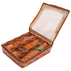 Heart Home Multipurpose Carry Design Laminated 3 Rod Bangle Box/Organizer/Case With Tranasparent Top (Orange)-47HH09