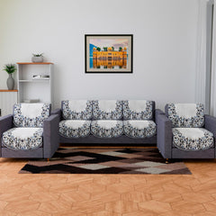 Heart Home Sofa Cover Set | Sofa Slip Cover Set | Blue Digital Leaf Sofa Cover | Velvet 5 Seater Couch Cover | Sofa Slipcover Set | Sofa Cover for Living Room | Gray
