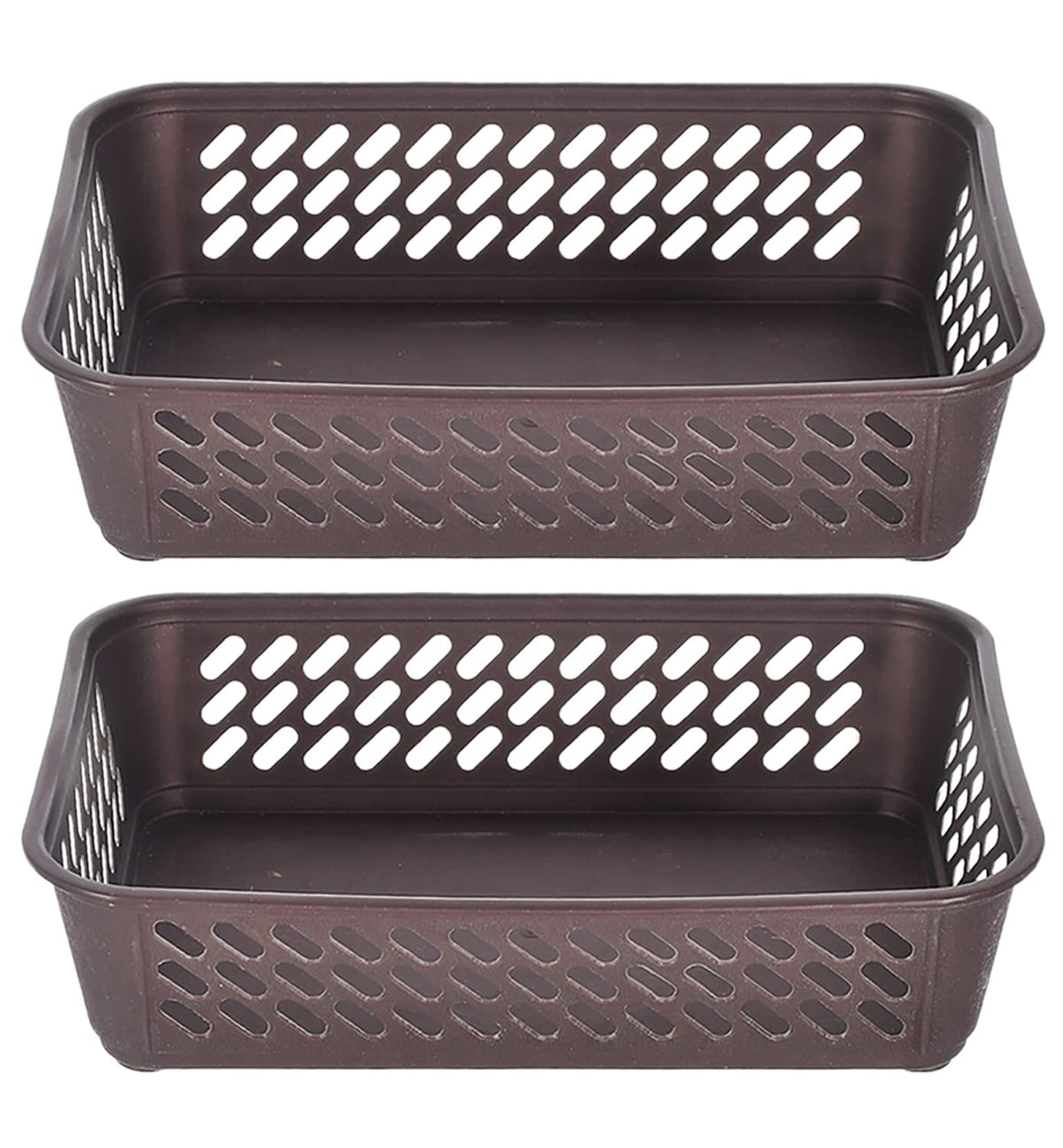 Heart Home Multipurposes Super Tidy Plastic Basket, Organizer For Kitchen, Countertops, Cabinets, Bathrooms- Pack of 2 (Brown) -46HH0566
