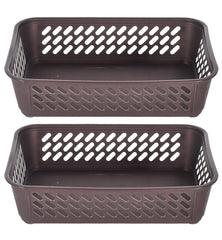 Heart Home Multipurposes Super Tidy Plastic Basket, Organizer For Kitchen, Countertops, Cabinets, Bathrooms- Pack of 2 (Brown) -46HH0566