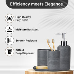 Urbane Home Premium 4-Piece Bathroom Accessories Set | Soap Dish | Liquid Soap Dispenser (300ml) | Tumbler | Brush Holder | Moisture Resistant | Scratch Proof | Grey