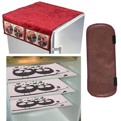 Kuber Industries Cloth 3 Pieces Fridge Mat, 1 Piece Handle Cover and 1 Pieces Fridge Top Cover (Multi)-CTKTC2801