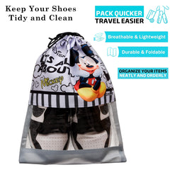 Heart Home Disney Mickey Shoe Cover | Travel Shoe Storage Bags | Polyester Storage Bag | Drawstring Shoe Cover | Shoe Organizer with Clear window | Pack of 12 | Gray