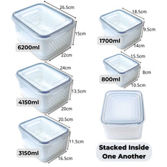 Kuber Industries 25 Pcs Food Containers|Storage Box for Fridge | Vegetable Fruit Boxes | Refrigerator Storage Box | Containers With Airtight Lid | Strainer Basket | HXP00290 | Transparent |Pack of 5