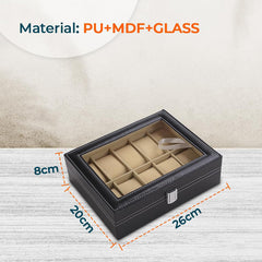 Kuber Industries 10 Slots Watch Organizer|Watch Storage Box For Men & Women|Secure Closer|Wrist Watch Display Box|Black|