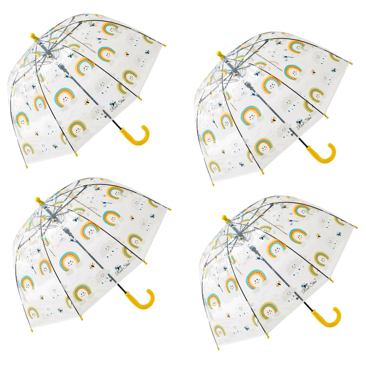 Kuber Industries Transparent Umbrella For Men & Women|Automatic Umbrella For Rain-Pack of 4 (Yellow)