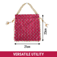 Kuber Industries Potli|Silk Wedding Potli|Drawstring Closure Potli|Wallet Potli|Christmas Gift Potli|Baby Shower Potli|Traditional Shagun Potli|Square Embroidery Potli|Rani