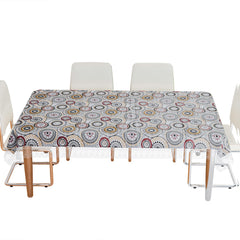 Heart Home Dining Table Cover | PVC Table Cloth Cover | 6 Seater Table Cloth | Rangoli Table Cover | Table Protector | Table Cover for Dining Table | 60x90 Inch | DTC | White