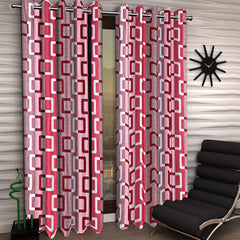 Kuber Industries Geometric Design 2 Pieces Polyester Eyelet Door Curtain 7 Feet (Maroon)-CTKTC14243