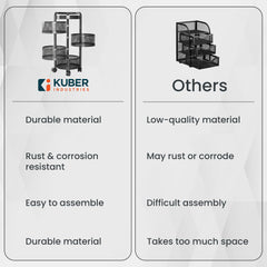 Kuber Industries 4-Layer Kitchen Trolley | 360? Rotating Storage Rack | Round Storage Rack with Wheels | Fruit and Vegetable Storage for Kitchen | (Black)