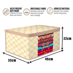 Heart Home Saree Cover | Zip Closure Saree Cover | Clothes Storage Bag | Wardrobe Organiser | Transparent Window Saree Cover | Check-Design | 9 inch | Pack of 9 | Cream