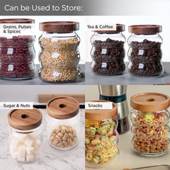 Urbane Home Borosilicate Glass Jar with Bamboo Lid | Kitchen Organizer Items & Storage | Multi-utility, Leakproof, Airtight Storage Jar for Cookies, Snacks, Tea, Coffee, Sugar | Set of 2 (550ml)